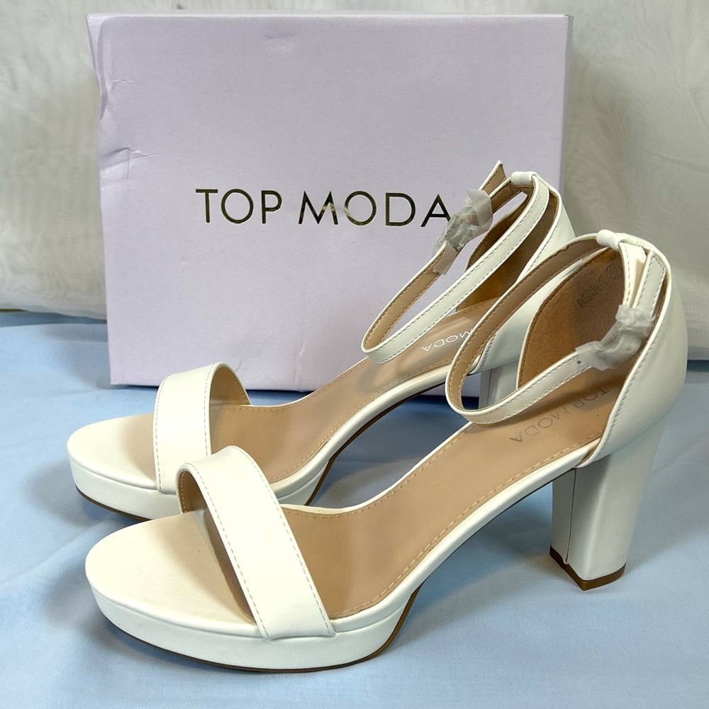 New TOP Moda Platform White High Heel Open Toe Dress Sandal / Size 10